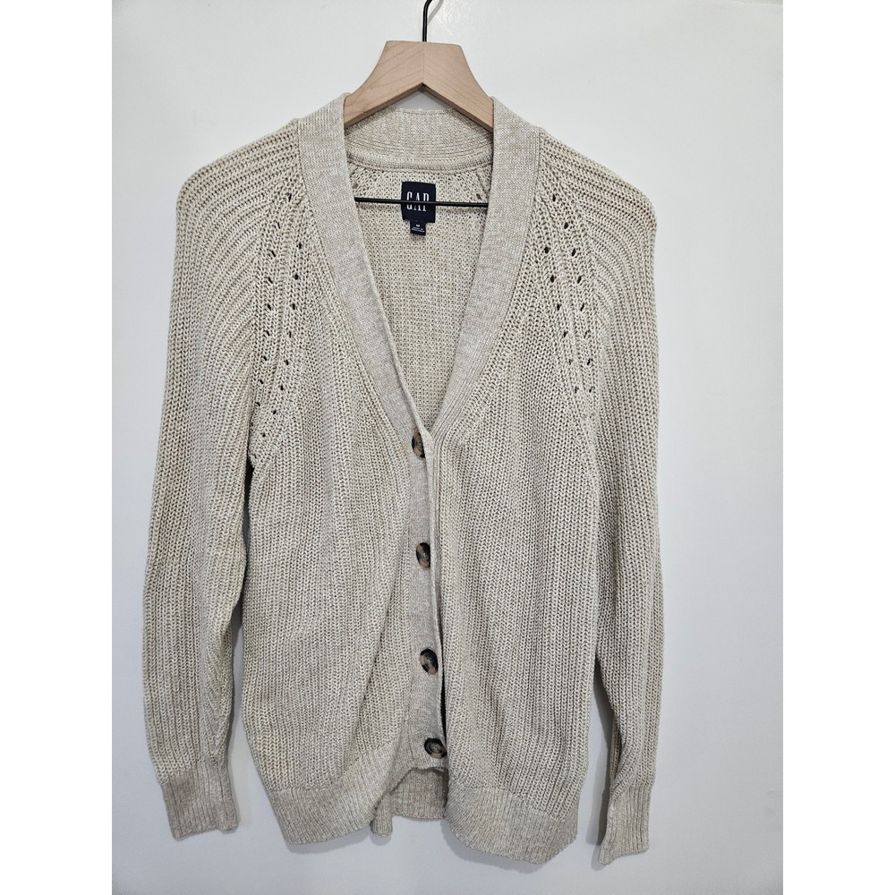 Gap Womens Beige Cotton Shaker Knit Button Front‎ Cardigan Sweater QLN0252S M